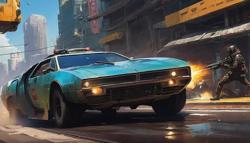 patrol cars,mazda rx-7,porsche 914,street canyon,porsche 944,renegade,chevrolet corvette,cyberpunk,jensen interceptor,sci fiction illustration,game illustration,db5,street racing,lancia stratos,corvette,porsche 924,toyota supra,game car,traffic cop,racing road,Conceptual Art,Fantasy,Fantasy 15