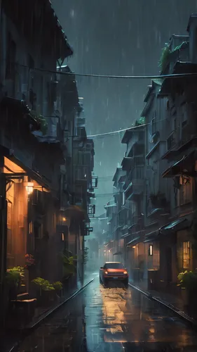 hanoi,rainy,rainstorm,heavy rain,rainy season,monsoon,rain,rains,world digital painting,shanghai,rainy day,raining,evening atmosphere,rainy weather,atmosphere,alleyway,alley,light rain,walking in the rain,in the rain,Conceptual Art,Fantasy,Fantasy 02