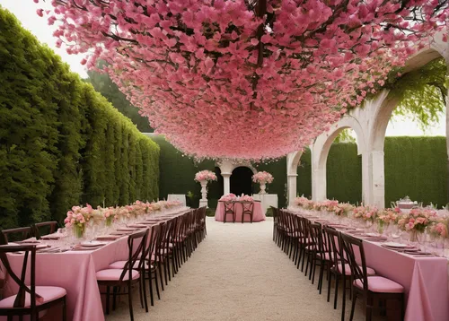 flower wall en,bougainvilleas,rose arch,table arrangement,bougainvillea,pink azaleas,wedding decoration,pink carnations,damask background,pergola,bougainvillea azalea,rose garden,tablescape,flowering vines,outdoor dining,floral decorations,flowering trees,rose pink colors,blossom tree,splendor of flowers,Art,Classical Oil Painting,Classical Oil Painting 22