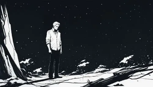 lemire,slender,lovecraft,descender,starkness,sleepwalker,moonless,ghost forest,insignificant,nightwatchman,silent night,stargazer,sandman,otherworld,solitary,stargazing,abductee,melancholia,emptiness,lodgers,Illustration,Paper based,Paper Based 07