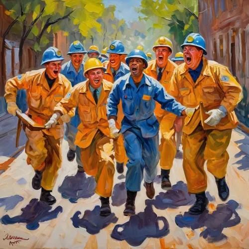 firefighters,firemen,volunteer firefighters,forest workers,miners,fire fighters,construction workers,rescue workers,workers,fireman's,blue-collar worker,volunteer firefighter,civil defense,first responders,blue-collar,firefighter,fire-fighting,janitor,coveralls,fireman,Conceptual Art,Oil color,Oil Color 22
