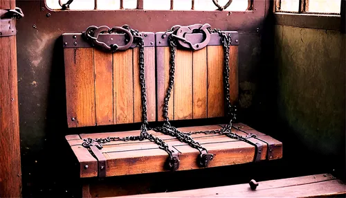 Old, rusty jail car, iron bars, small windows, steel wheels, heavy chains, wooden floor, dim lighting, worn-out seats, broken handcuffs, mysterious atmosphere, close-up shot, shallow depth of field, h