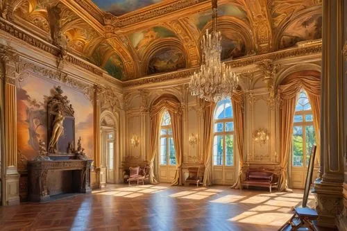 ornate room,villa cortine palace,versailles,louvre,enfilade,chambre,ritzau,royal interior,chateau,château de chambord,palladianism,hermitage,chateau margaux,dunrobin castle,louvre museum,grandeur,great room,europe palace,opulently,palatial,Illustration,Realistic Fantasy,Realistic Fantasy 01