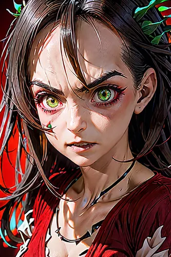 scarlet witch,red riding hood,fire red eyes,vanessa (butterfly),harley quinn,world digital painting,red dahlia,rosa ' amber cover,little red riding hood,game illustration,harley,red skin,laika,illustrator,nico,girl with speech bubble,red lantern,crimson,fae,anime 3d,Anime,Anime,General