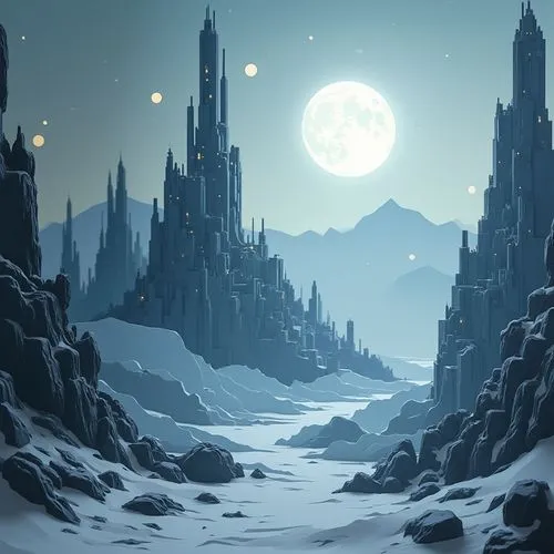 lunar landscape,ice planet,icewind,fantasy landscape,christmas snowy background,ice castle,elves country,moonscape,winter night,tirith,winterfell,christmas landscape,snowy landscape,winter background,christmasbackground,snow landscape,cartoon video game background,spires,erebor,gallifrey,Unique,Paper Cuts,Paper Cuts 10