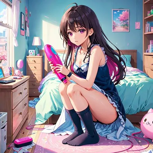 hikikomori,uzuki,girl studying,pink shoes,oneko,dva,kurumi,kizuna,mikuru asahina,bookworm,holding shoes,pajama,chocola,dressup,reading,tsukiko,on the phone,hatsune,anime japanese clothing,kotobukiya,Anime,Anime,Realistic