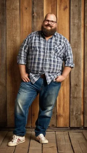 Chubby man, obese, beard, mustache, balding, glasses, casual wear, plaid shirt, jeans, sneakers, romantic kiss, tender lips, closed eyes, happy expression, warm lighting, soft focus, intimate atmosphe