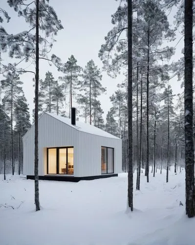 small modern family house with finnish landscape,winter house,snowhotel,house in the forest,snow shelter,timber house,inverted cottage,snow roof,cubic house,snow house,small cabin,cube house,scandinav