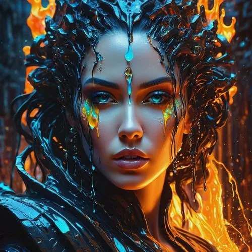 fantasy portrait,fire and water,sorceror,fire dancer,fire artist,elemental,fiery,mera,burning hair,fire siren,niobe,fantasy art,flame spirit,kahlan,fire background,melkor,fire angel,inara,firedancer,digital art,Photography,Artistic Photography,Artistic Photography 05