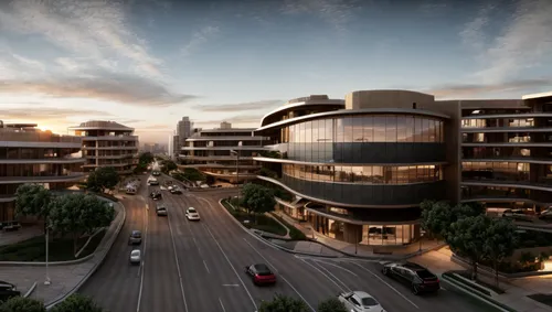 sunset urban area with cars,3d rendering,new housing development,las olas suites,arq,larnaca,render,apartment buildings,chatswood,urban development,parramatta,croydon facelift,multi storey car park,ap