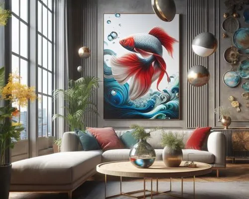 aquarium decor,modern decor,aquarium,koi,aqua studio,contemporary decor,living room,mermaid background,interior decor,livingroom,fish tank,interior decoration,koi fish,modern living room,glass paintin