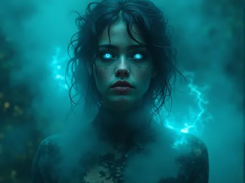 cortana,mystical portrait of a girl,enchantress,blue enchantress,bioluminescent,the enchantress,Photography,General,Realistic