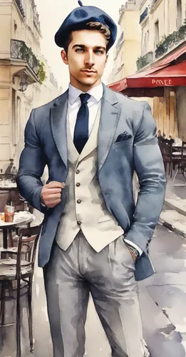 waiter,businessman,paris clip art,hotel man,gentlemanly,standing man,men clothes,steel man,white-collar worker,sales man,man's fashion,business man,walking man,french digital background,men chef,advertising figure,banker,3d man,bonjour bongu,vive la france,Digital Art,Watercolor