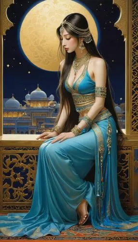 rem in arabian nights,arundhati,sheherazade,radha,gandhari,luthra,Illustration,Realistic Fantasy,Realistic Fantasy 08