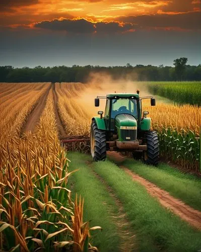 farm tractor,agricultural machinery,farm landscape,aggriculture,agriculture,tractor,agricultural engineering,corn field,agroculture,corn harvest,agricultural,field of cereals,john deere,farming,farm background,cornfield,bed in the cornfield,furrow,grain field,wheat crops,Illustration,Realistic Fantasy,Realistic Fantasy 33