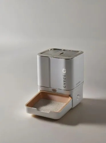 宠物喂食器，简约风格，科技感,the white container contains a square opening with a smaller opening for storage,cosmetics packaging,isolated product image,clay packaging,cosmetic packaging,cream carton,toast skagen,P