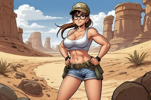 desert background,muscle woman,croft,maya,lara,jean shorts,capture desert,cheyenne,desert,desert run,mai tai,hard woman,hiker,female warrior,pubg mascot,tracer,countrygirl,desert rose,desert flower,the desert,Illustration,American Style,American Style 13