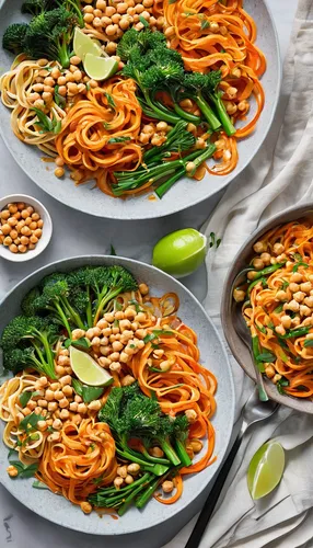 Panang Curry Carrot Noodles with Lime Chickpeas & Broccolini,pad thai,thai noodles,carrot salad,pad thai prawn,thai noodle,singapore-style noodles,thai northern noodle,khao soi,stir-fried morning glor