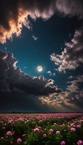 moonlit night,cosmos field,blooming field,flower field,night sky,nightsky,moonlit,field of flowers,moonrise,moonflower,moon and star background,the night sky,lunar landscape,blue moon rose,moon in the clouds,moonlighted,moonglow,flowers celestial,sky rose,moon photography,Photography,General,Fantasy