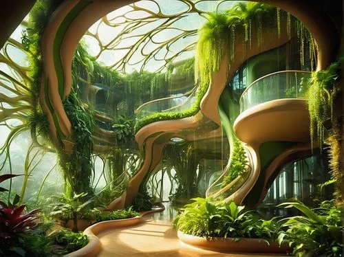 vivarium,biopiracy,ecotopia,biospheres,futuristic landscape,biomes,insectarium,biome,amazonica,biodome,biophilia,conservatory,neotropical,paleoenvironment,rainforest,greenhouse,tropical jungle,terrarium,fractal environment,futuristic architecture,Illustration,Realistic Fantasy,Realistic Fantasy 37