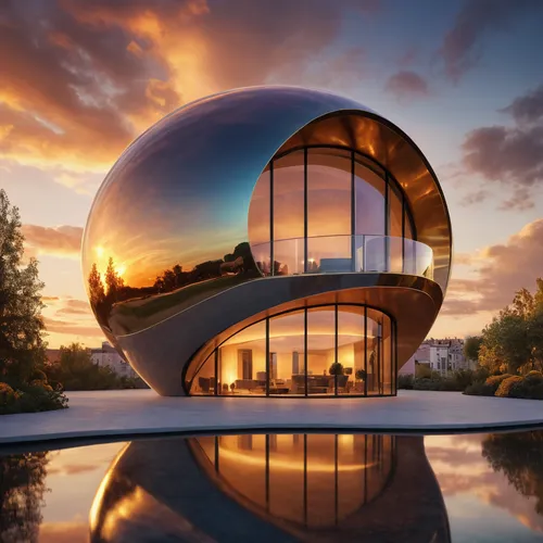 futuristic architecture,futuristic art museum,glass sphere,modern architecture,cubic house,mirror house,cube house,roof domes,futuristic landscape,musical dome,spheres,jewelry（architecture）,modern hou