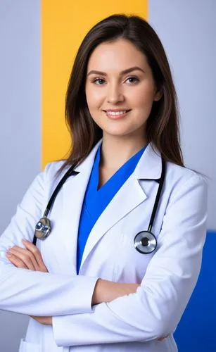 a woman in a medical uniform posing for the camera,female doctor,healthcare professional,veterinarian,healthcare medicine,physician,otolaryngologist