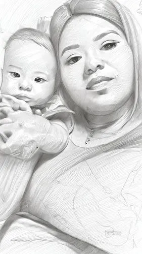 baby with mom,little girl and mother,mother with child,photo painting,line drawing,mother and child,taking picture with ipad,graphite,coloring picture,charcoal drawing,drawing,capricorn mother and chi