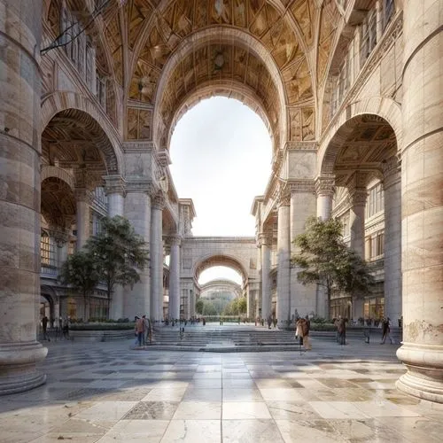 three centered arch,arches,arc de triomphe,louvre,triumphal arch,colonnade,arch,berlin cathedral,celsus library,half arch,pointed arch,round arch,louvre museum,archway,leipzig,boston public library,bordeaux,marseille,umayyad palace,constantine arch,Architecture,Large Public Buildings,European Traditional,Ledoux Style