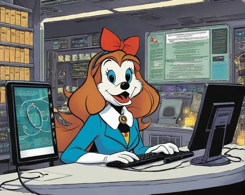 girl at the computer,switchboard operator,receptionist,working dog,secretary,dispatcher,beagle,night administrator,in a working environment,cashier,telephone operator,call center,dream job,security department,receptionists,business girl,employee,working animal,mail clerk,office worker,Illustration,Retro,Retro 18