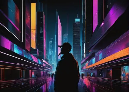 cyberpunk,bladerunner,cybercity,metropolis,noir,futuristic,synthetic,matrix,cyberscene,cityscape,synth,neo,polara,world digital painting,colorful city,urban,vector art,pedestrian,hypermodern,dystopian,Art,Artistic Painting,Artistic Painting 34