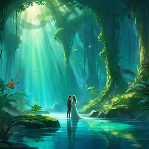 fantasy picture,fairy forest,enchanted forest,mermaid background,forest of dreams,fairy world,Illustration,Realistic Fantasy,Realistic Fantasy 01