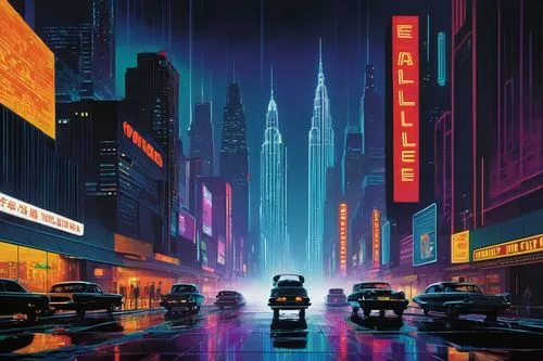 cinerama,bladerunner,polara,cosmopolis,cybercity,giacchino,metropolis,radio city music hall,lumpur,cyberpunk,black city,cybertown,capcities,fantasy city,cityscape,manhattan,futurepop,brum,cinema strip,deodato,Illustration,Retro,Retro 15