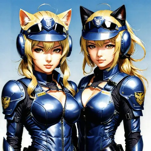 police uniforms,two cats,felines,anime 3d,kotobukiya,cats,kittens,cat ears,foxes,helmets,officers,policewoman,police officers,two girls,patrols,game characters,police force,catlike,lancers,sisters,Illustration,Japanese style,Japanese Style 09