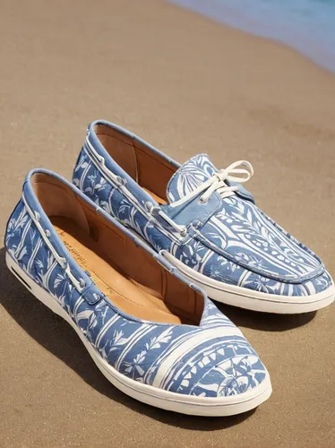 Describe the comfort and style of Tommy Bahama shoes for a casual beach outing.,beach shoes,espadrille,blue sea shell pattern,plimsoll shoe,sail blue white,linen shoes,majorelle blue,garden shoe,eurov