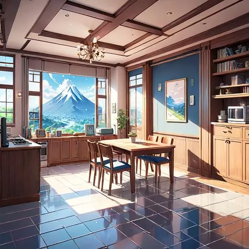 kitchen design,penthouse apartment,modern kitchen,breakfast room,sky apartment,big kitchen,darjeeling,japanese-style room,modern kitchen interior,house in the mountains,study room,great room,kitchen interior,the cabin in the mountains,cabinetry,alpine style,kitchen-living room,kitchen remodel,house in mountains,livingroom,Anime,Anime,Realistic