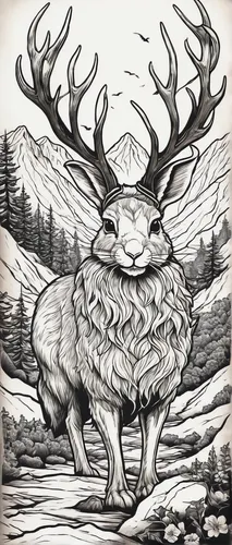 jackalope,deer illustration,stag,elk,deer drawing,antler,forest animal,antlers,buffalo plaid antlers,manchurian stag,winter deer,rudolph,christmas buffalo raccoon and deer,moose antlers,raindeer,reindeer polar,reindeer,moose,reindeer from santa claus,faun,Illustration,Japanese style,Japanese Style 11