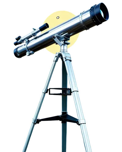 Telescope, astronomical instrument, metal body, silver finish, detailed knobs, lenses, tripod stand, night sky background, stars shining, moon glowing, celestial objects in viewfinder, low-angle shot,