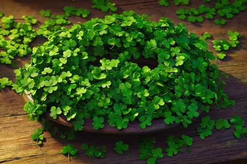 Craft an animated St. Patrick's Day GIF with vibrant shamrocks and clovers.,parsley leaves,wood-sorrel,redwood sorrel,parsley,garden cress,chervil,gremolata,rockcress,wood sorrel,maidenhair tree,galiu