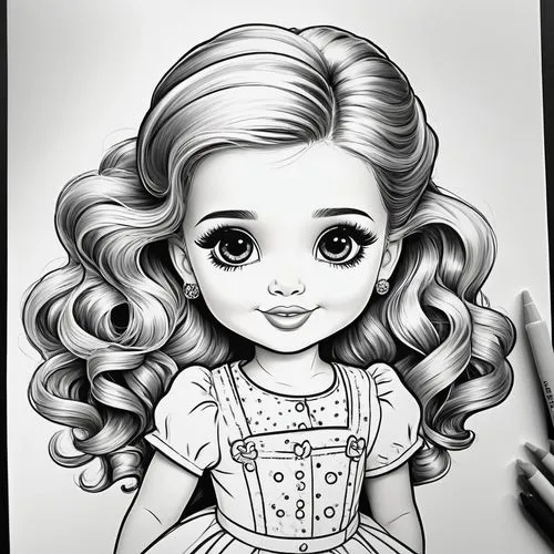 shirley temple,dorthy,cloth doll,anabelle,coloring pages kids,cosette,Illustration,Black and White,Black and White 08