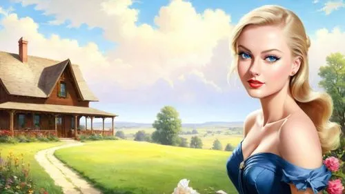 countrywoman,landscape background,housemaid,connie stevens - female,countrywomen,blonde woman