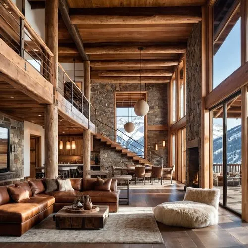 loft,snohetta,lofts,wooden beams,log home,penthouses,alpine style,the cabin in the mountains,luxury home interior,rustic,timber house,verbier,bohlin,minotti,rustic aesthetic,chalet,living room,log cabin,wood deck,interior design,Photography,General,Realistic