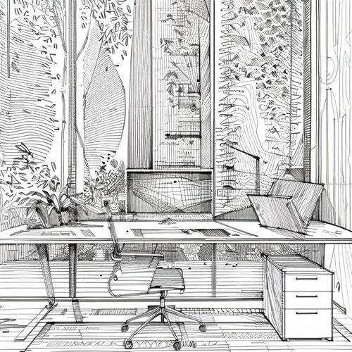 writing desk,desk,frame drawing,secretary desk,botanical line art,wisteria shelf,office line art,study room,hand-drawn illustration,window sill,office desk,coloring page,windowsill,botanical print,interiors,working space,pencil frame,workspace,book illustration,line drawing,Design Sketch,Design Sketch,None