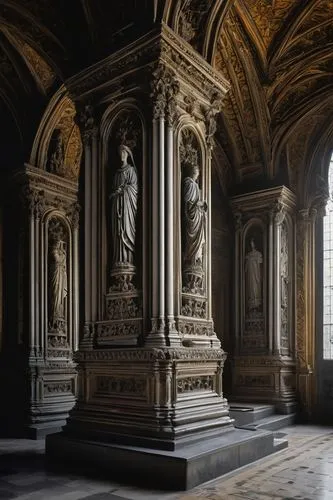 bernini altar,crypt,enfilade,louvre,certosa di pavia,mausolea,louvre museum,sacristy,ornate room,mausoleum,fontainebleau,borromini,sepulchres,reredos,altar,cloister,chancel,the sculptures,invalides,mausoleums,Illustration,Japanese style,Japanese Style 10