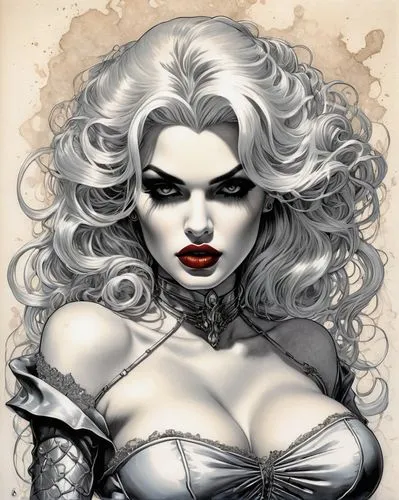 vampire woman,vampire lady,fantasy woman,harley,sorceress,femme fatale,the enchantress,widow,huntress,fantasy portrait,white rose snow queen,evil woman,fantasy art,lady of the night,white lady,the sea maid,birds of prey,cruella de ville,pin ups,valentine pin up,Illustration,Abstract Fantasy,Abstract Fantasy 05