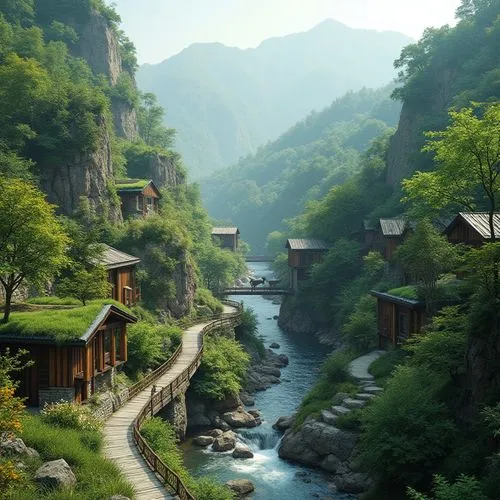 south korea,mountain village,shaoming,hushan,wenchuan,korean folk village,japan landscape,mountain settlement,wudang,shannxi,fantasy landscape,mountainous landscape,huashan,world digital painting,mountain huts,river landscape,guizhou,qingming,yinshan,beautiful landscape,Photography,General,Realistic