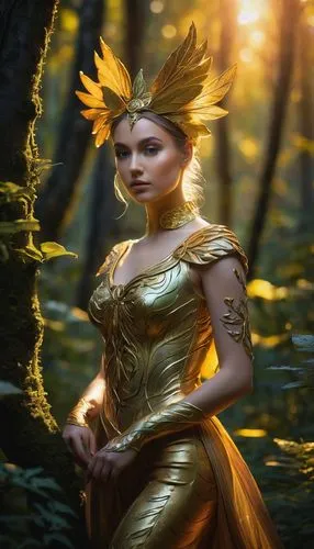 margairaz,dryad,fae,fantasy portrait,frigga,golden crown,Conceptual Art,Fantasy,Fantasy 03