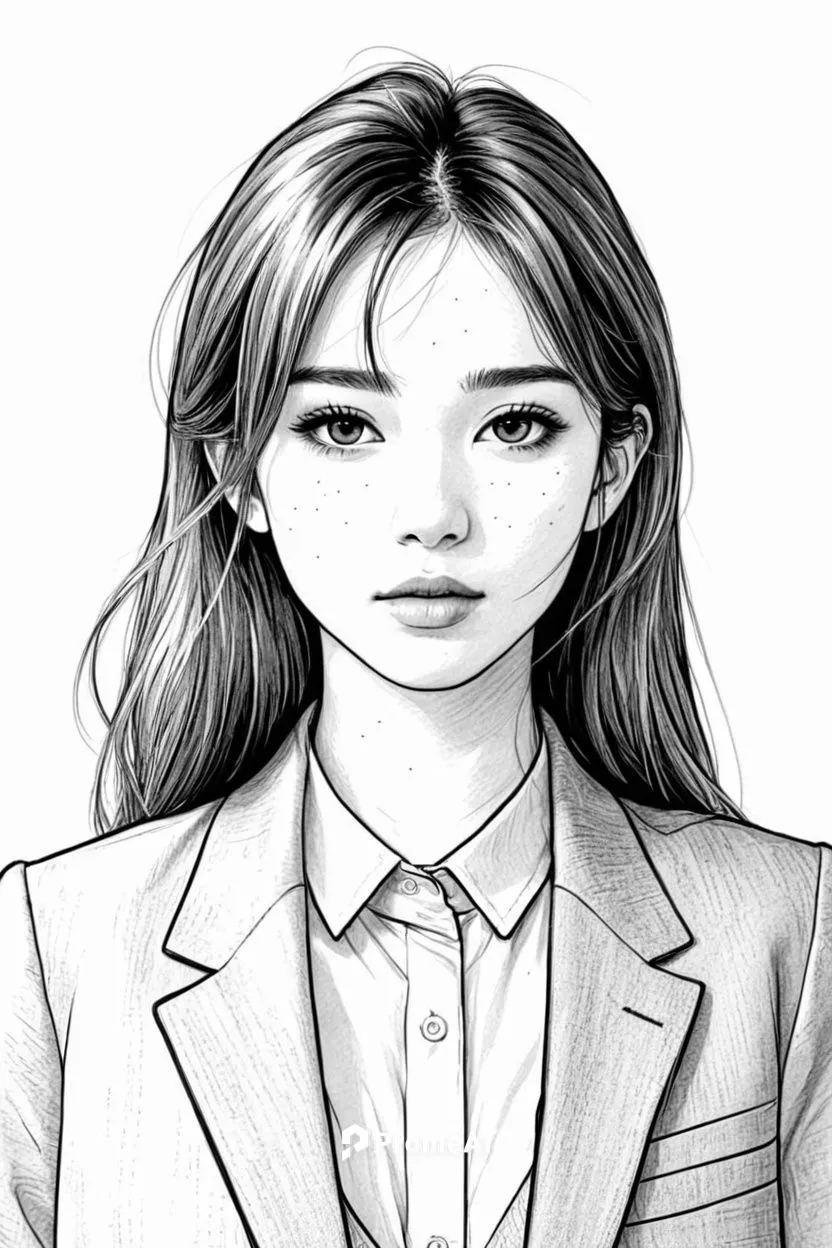 女生，白色衬衫，黑色西服，黑白，线稿，线条艺术,a black and white drawing of a girl in a suit,takiko,office line art,businesswoman,manhwa,comic halftone woman,akanishi,Design Sketch,Design Sketch,Black and white Comic