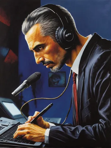 man with a computer,announcer,sports commentator,fidel alejandro castro ruz,casement,wpap,dj,man talking on the phone,stock broker,newscaster,black businessman,tradiotional,the listening,telesales,night administrator,newsreader,disc jockey,telemarketer,old elektrolok,barack obama,Illustration,Realistic Fantasy,Realistic Fantasy 06