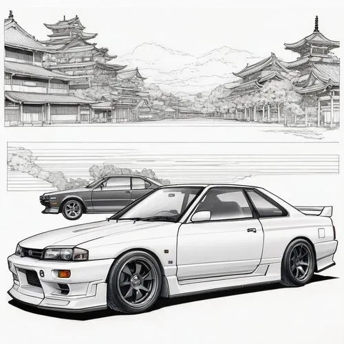 shakotan,skyline,gtrs,japanese icons,futo,jdm,Illustration,Abstract Fantasy,Abstract Fantasy 07