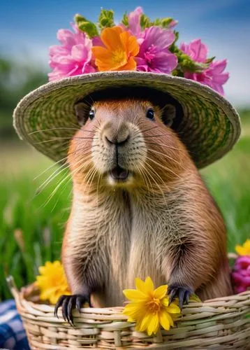 bunny on flower,flower hat,animals play dress-up,cavy,flower animal,guinea pig,prairie dog,punxsutawney,groundhog,picking flowers,guineapig,cavia,musical rodent,capybara,flowers in basket,groundhogs,flower delivery,springtime background,alpine marmot,gopher,Conceptual Art,Graffiti Art,Graffiti Art 06